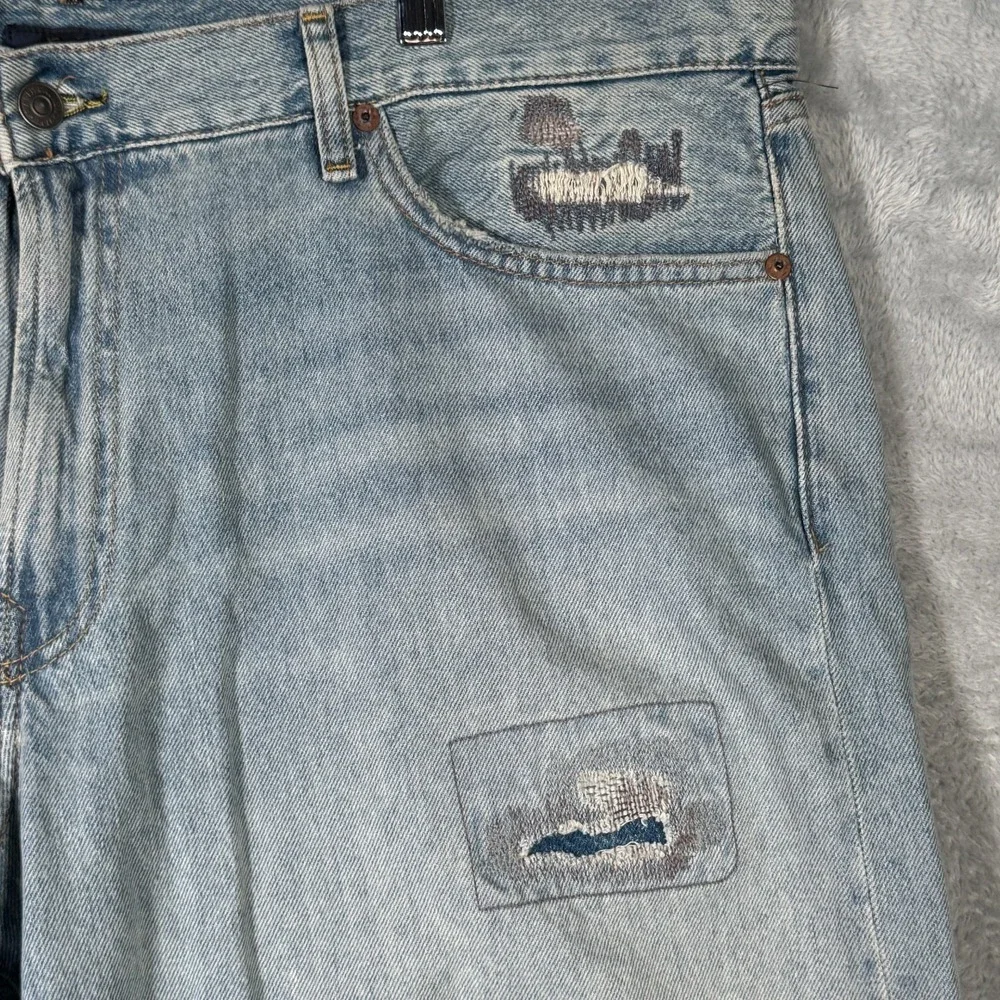 Ralph Lauren Jean Shorts Mens 40 Blue Patchwork Distressed Cutoff Sullivan Jorts